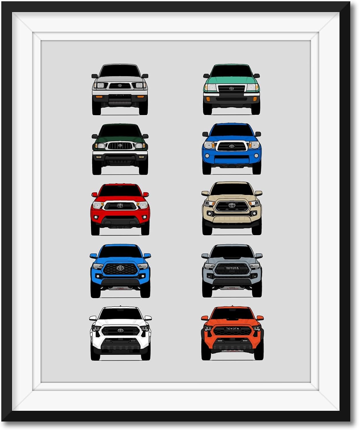 Custom Car Posters Handmade Poster compatible with Toyota Tacoma Generations and Print of Toyota Tacoma TRD Pro SR5 - Multi, 8x10 Satin Print (Unframed) - Gift for Car Enthusiast