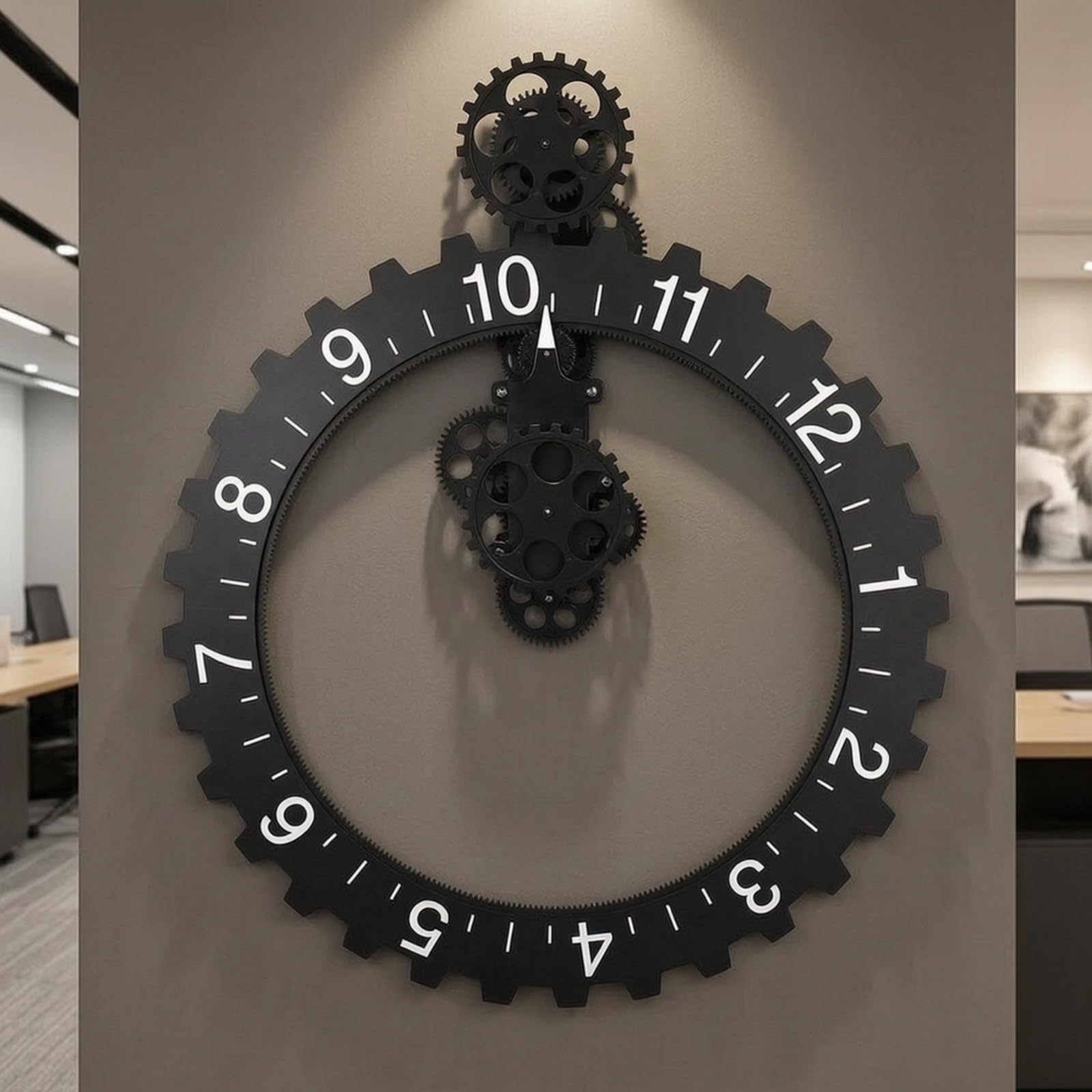 Orologio con Ingranaggi Retro | Quadrante Nero e Bianco, Orologio da Parete Industriale, Grande, per Soggiorno, Caffè