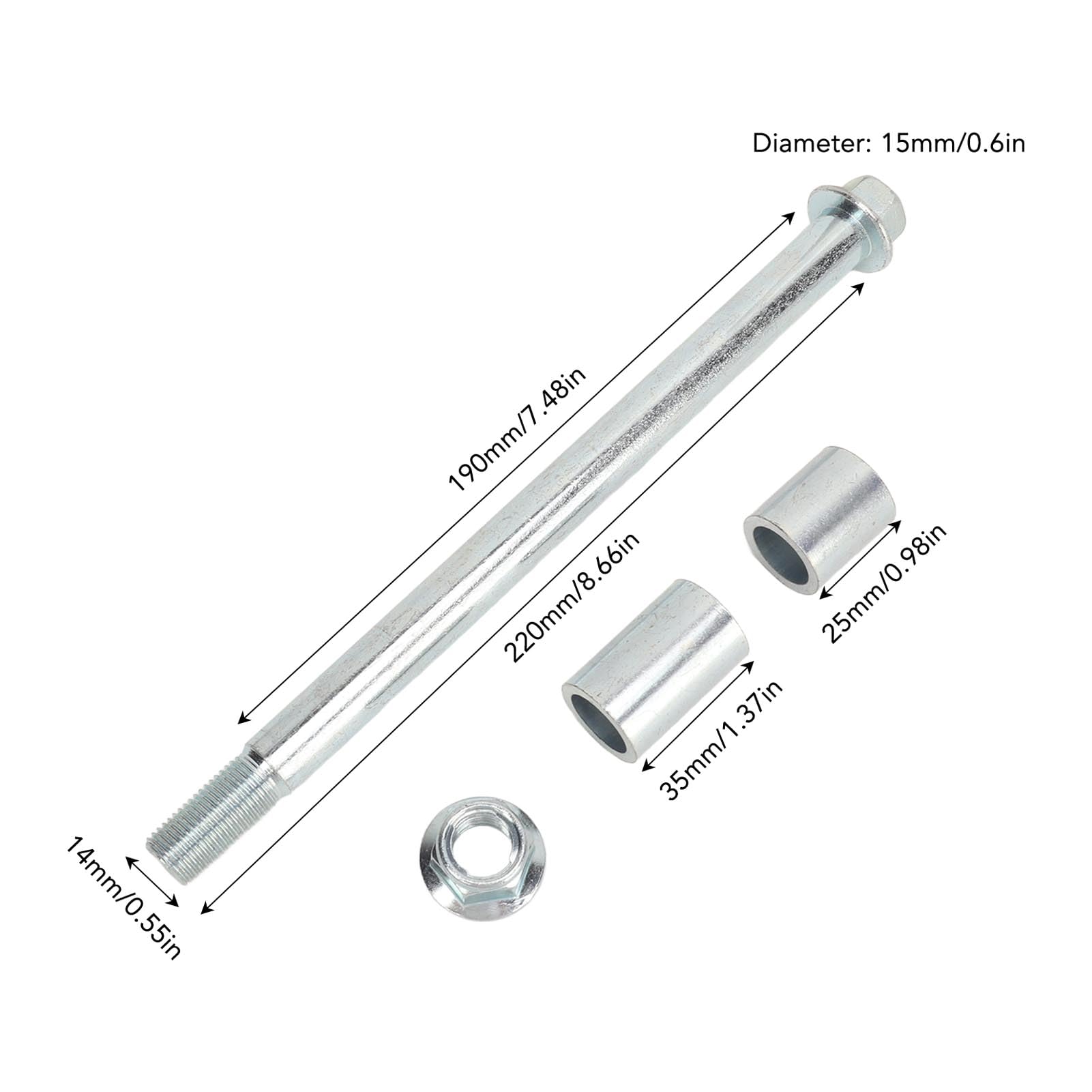 Roue Avant Ou Arrière de 15 Mm, Axe de 8, 66 Pouces (220 Mm) Avec Entretoises, Adaptée pour Pit Trail Dirt Bike 70Cc 90Cc, Boîtier en Alliage D'Acier Poli, Diamètre de L'Essieu
