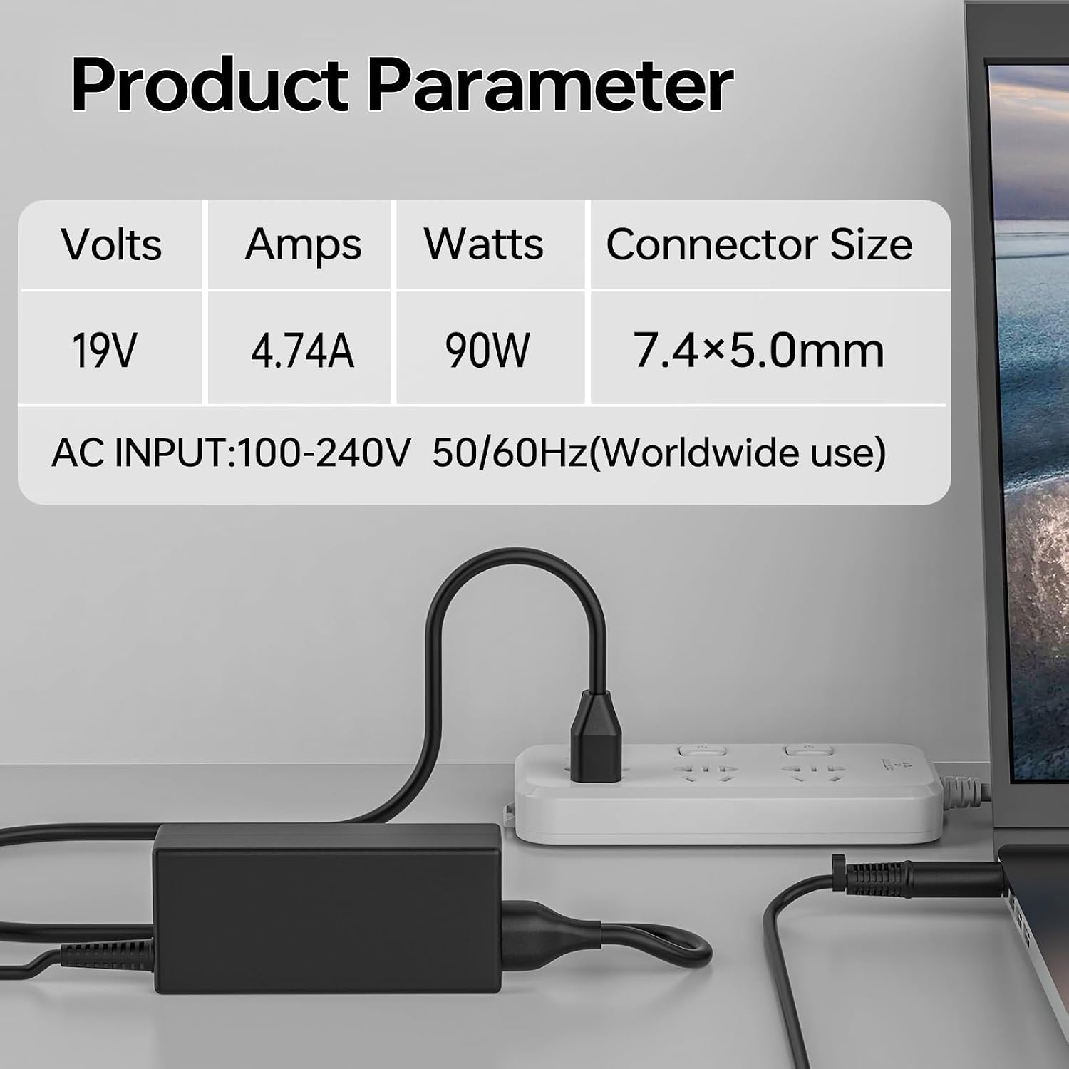 90W 19V 4.74A AC Charger Compatible with HP 22-c0073w 22-df0003w All-in-One Desktop 609940-001 Laptop Power Supply Adapter (7.4mm×5.0mm)