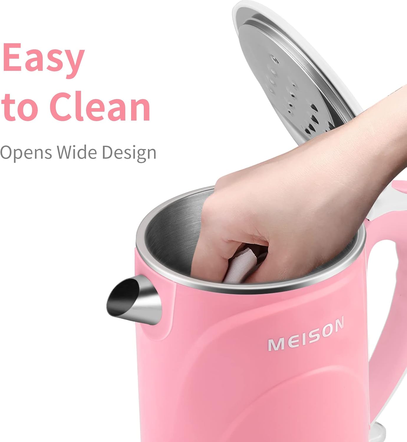 MEISON Electric Kettle, 1.5 L Double Wall Food Grade Stainless Steel Interior Water Boiler, Coffee Pot & Tea Kettle, Auto Shut-Off and Boil-Dry Protection, Cordless, 2 Year Warranty (pink): Home & Kitchen