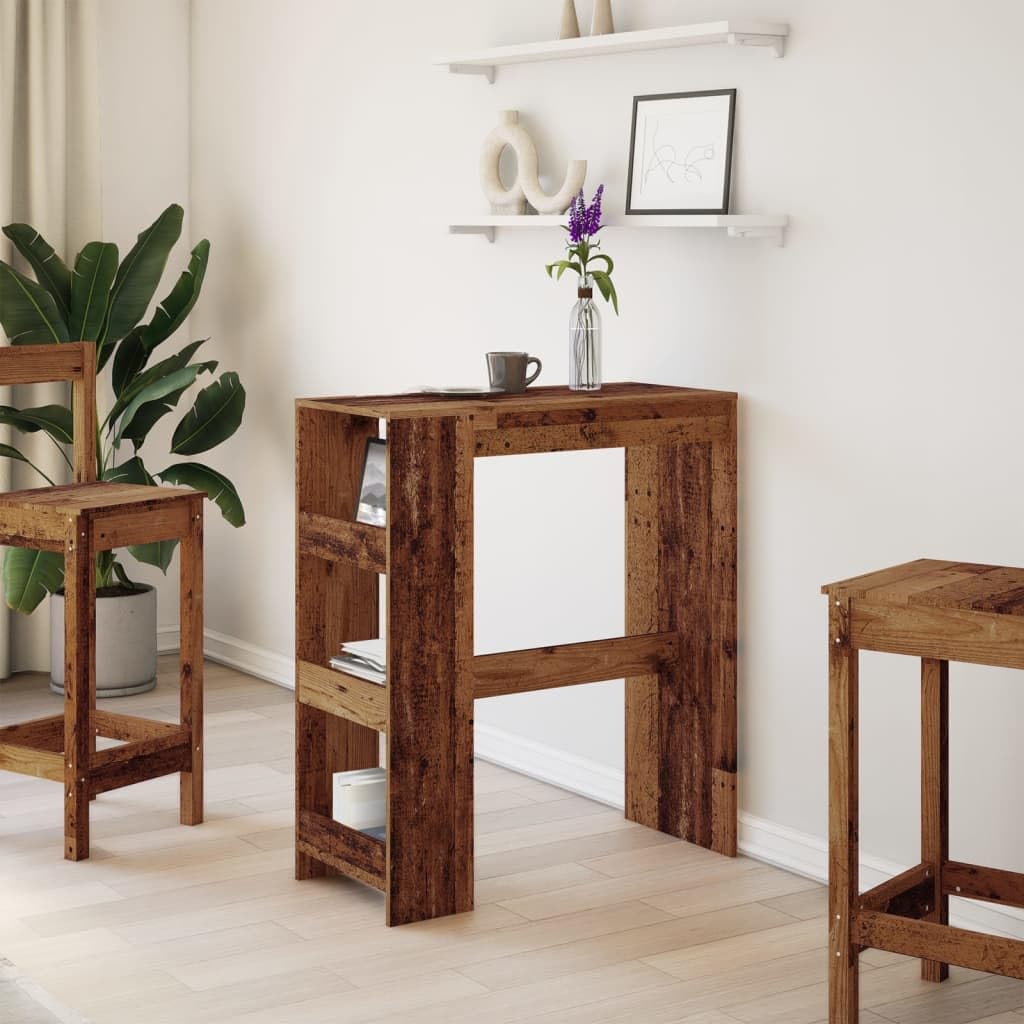 VidaXL Table De Bar Haute Gris Béton - Meuble Pub Avec 3 Étagères De Rangement En Bois D'Ingénierie