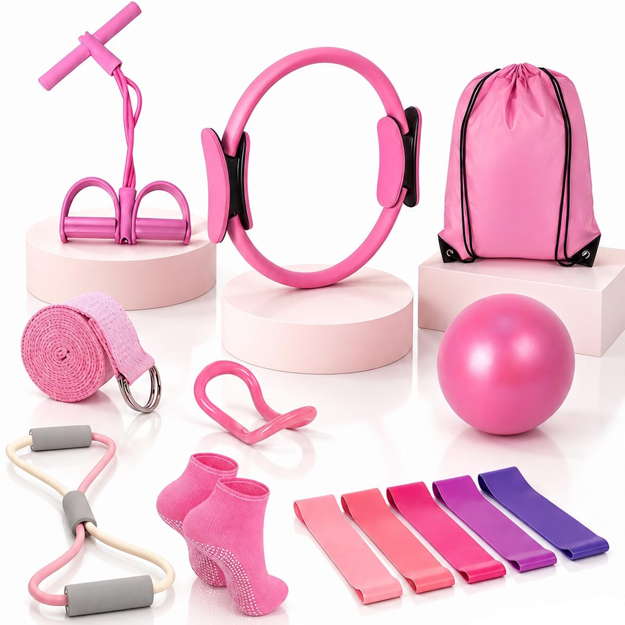 Xtrillogen 13Pcs Pilates Equipment,Home Pilates Kit for Women Includes Ring and Ball,Resistance Band,Figure-8 Exerciser,Storage Bag and More,Essential Yoga Set Perfect for Home and Gym Shaping