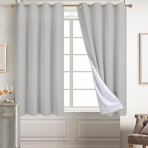 Miniatura 51 de Diraysid Cortinas 100% opacas de lino blanco para dormitorio, con ojales, aislamiento térmico, cortinas de oscurecimiento de habitación (2 paneles,