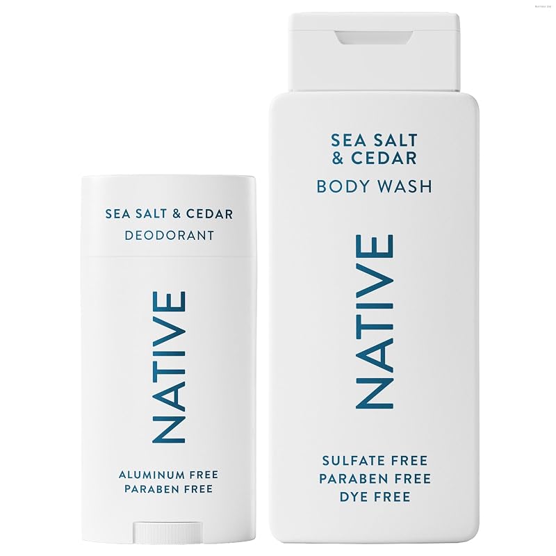 Native Conjunto com sabonete líquido corporal e desodorante Sea Salt & Cedar, pacote com 2