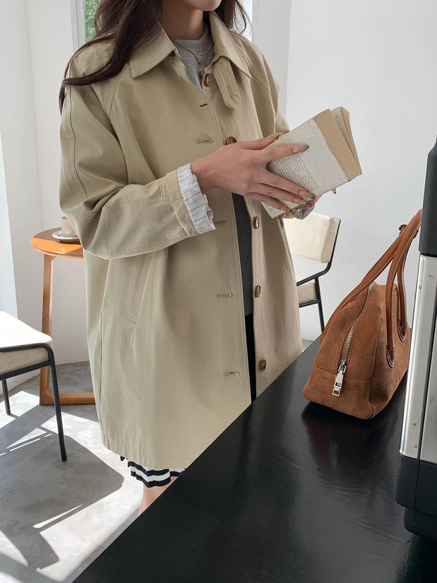 [Rayiisuy] レディース スプリングコート トレンチコート ハーフコート ロングコート ミドル丈 アウター 薄手 軽い 着痩