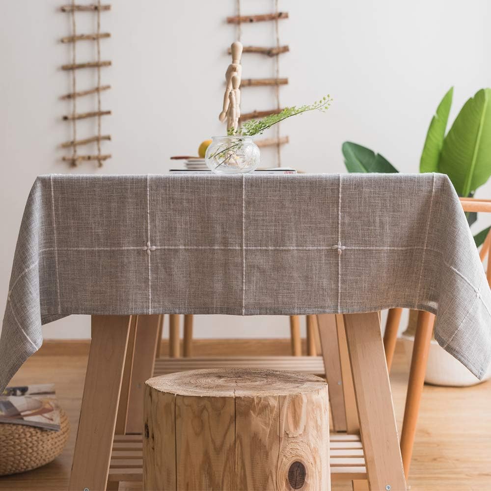 Heavy Duty Cotton Linen Tablecloth for Rectangular Tables Solid Embroidery Lattice Table Cloth for Kitchen Dinning Tabletop Decoration (135x135 cm, Grey)
