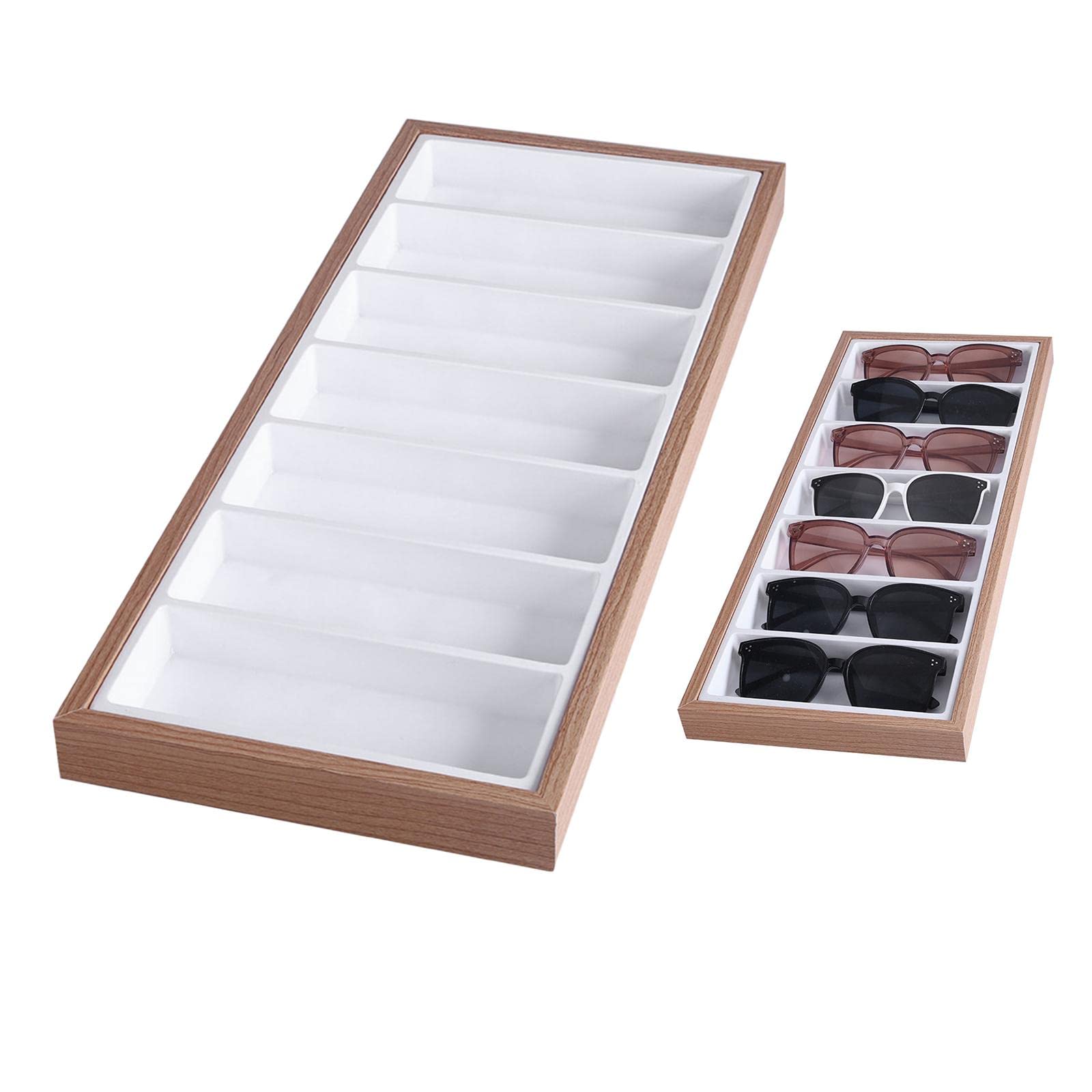 Juego de 2 bandejas apilables para gafas de sol, organizador de almacenamiento, color blanco