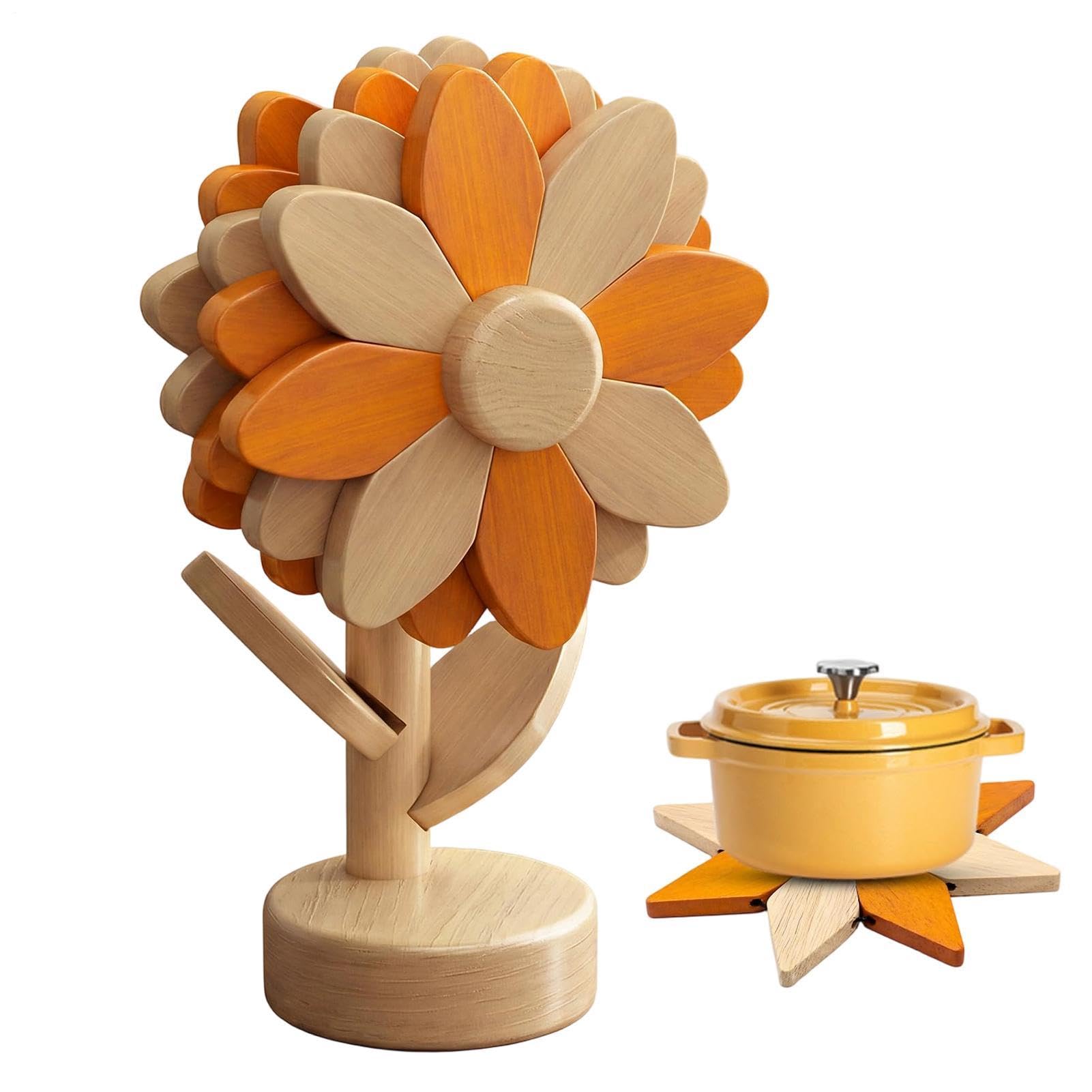 Salvamanteles de madera decorativo con diseño artesanal de girasol para cocina