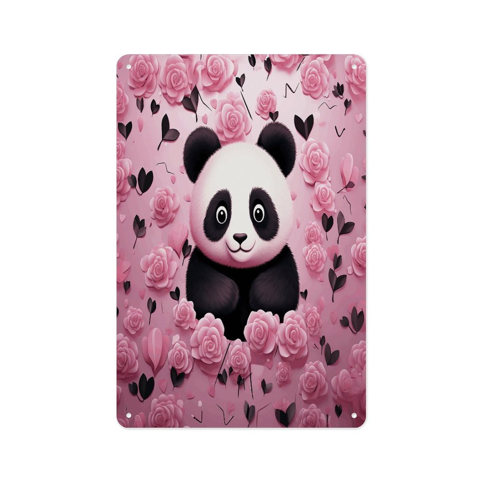 Fekiloot Style Pink Panda Pattern Wall Decor Metal Signs Tin Signs Poster