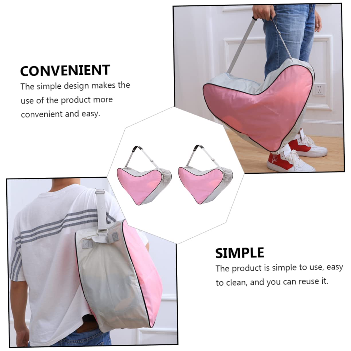 Borsa Triangolare per Pattini da Ghiaccio e Inline Rosa 2 Pezzi | Tessuto Oxford, Design Portatile e Riutilizzabile, Facile da Pulire, per Trasporto e Stoccaggio