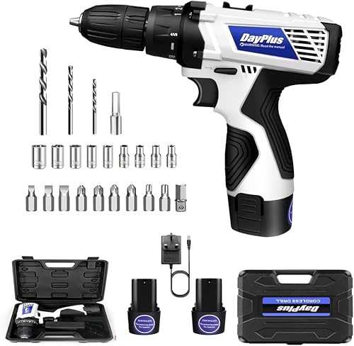 Juego de taladro eléctrico inalámbrico, destornillador de impacto con 2 velocidades, par de torsión de 45 N.m, destornillador de mandril sin llave