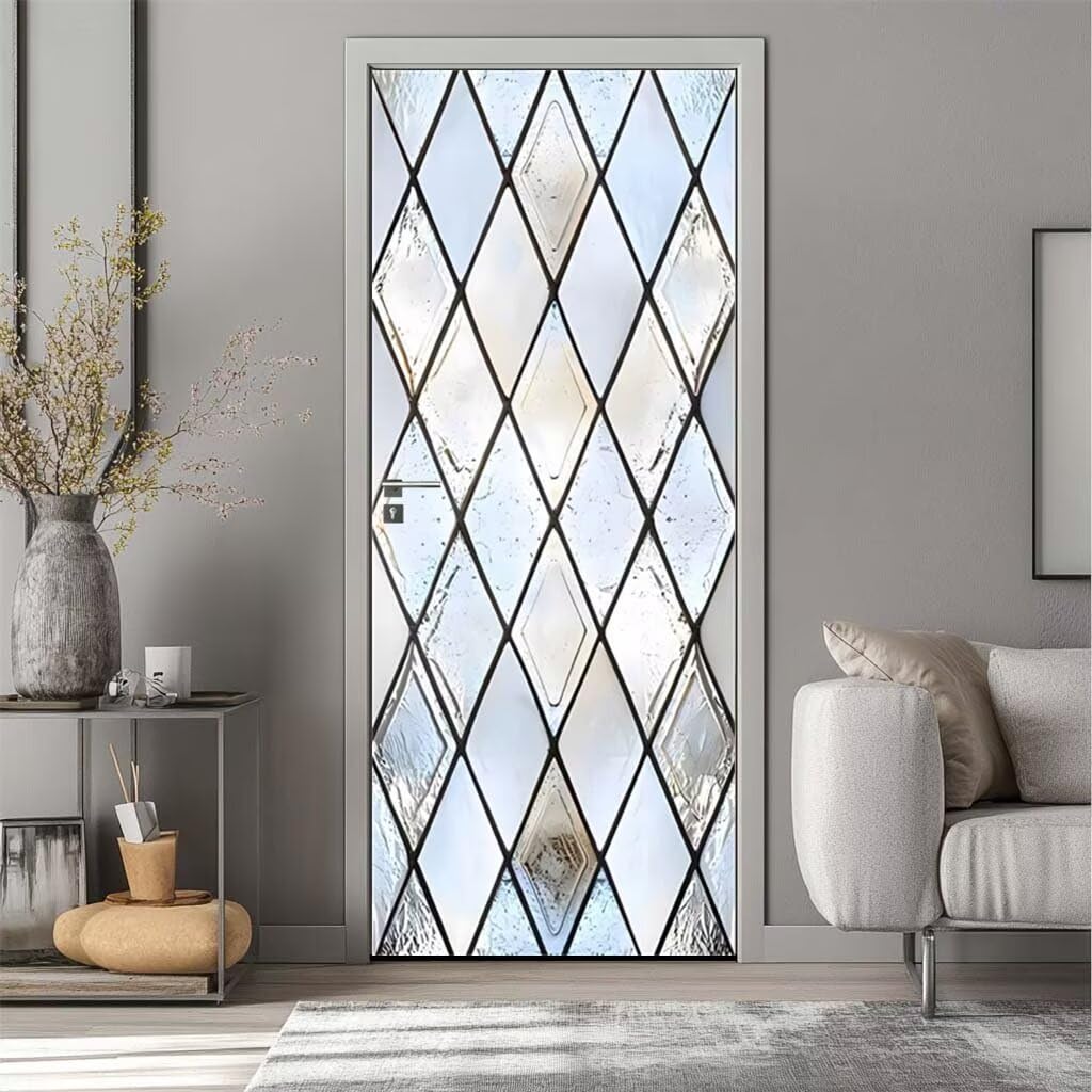 Türfolie Selbstklebend Glasstruktur 77x200cm 3D Türaufkleber Türtapete Selbstklebend Türposter Geometrisch Fototapete PVC Wasserfest Klebefolie Tür Wandtapete für Wohnzimmer Schlafzimmer (DS111)