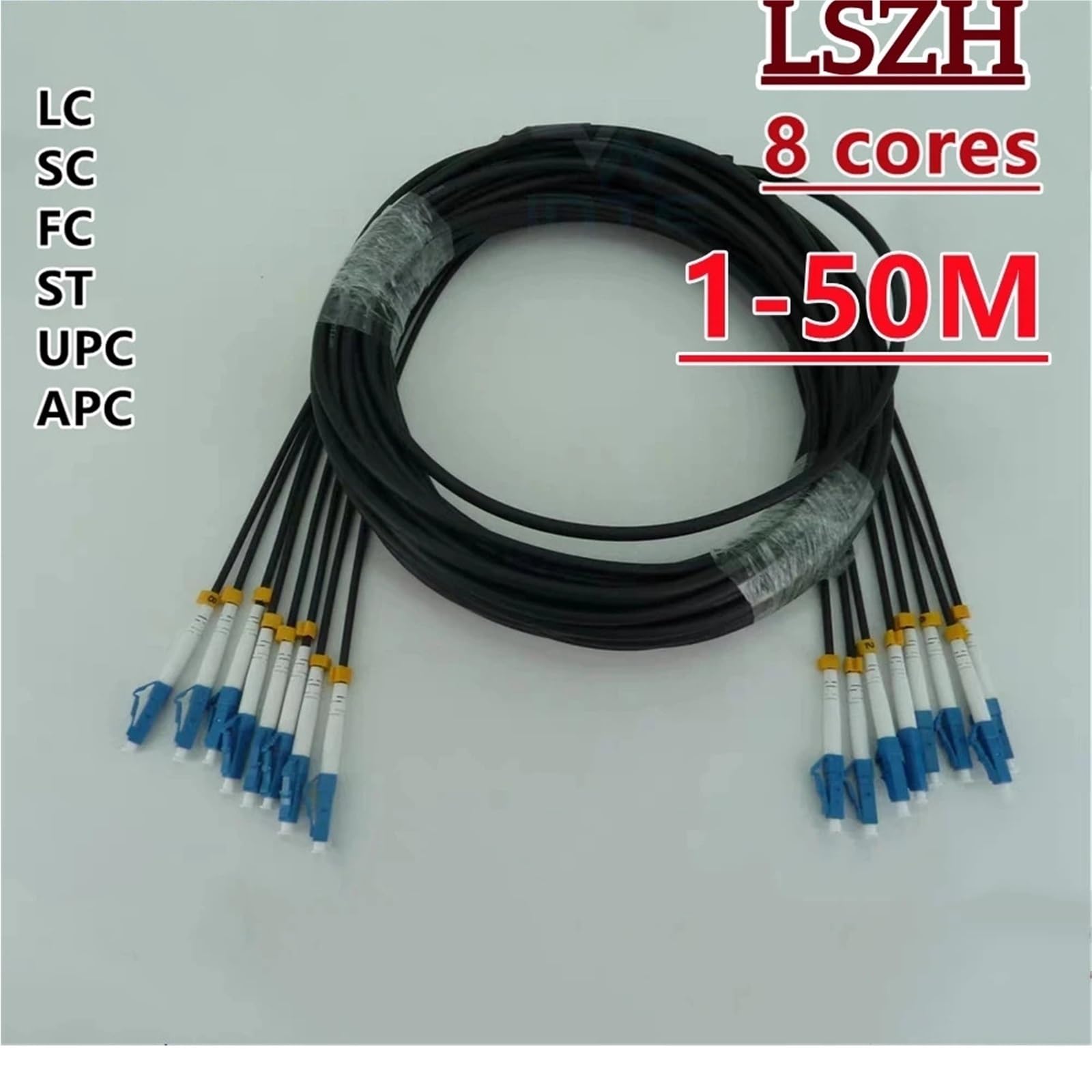 Cordon de Brassage Fibre Optique blindé LSZH 8 conducteurs 1-50 m 10 m SM Noir 8C SC LC FC St Un câble de Brassage Optique monomode 8 Fibres 20 m 30 m 40 m(1m 3pcs SC-SC)