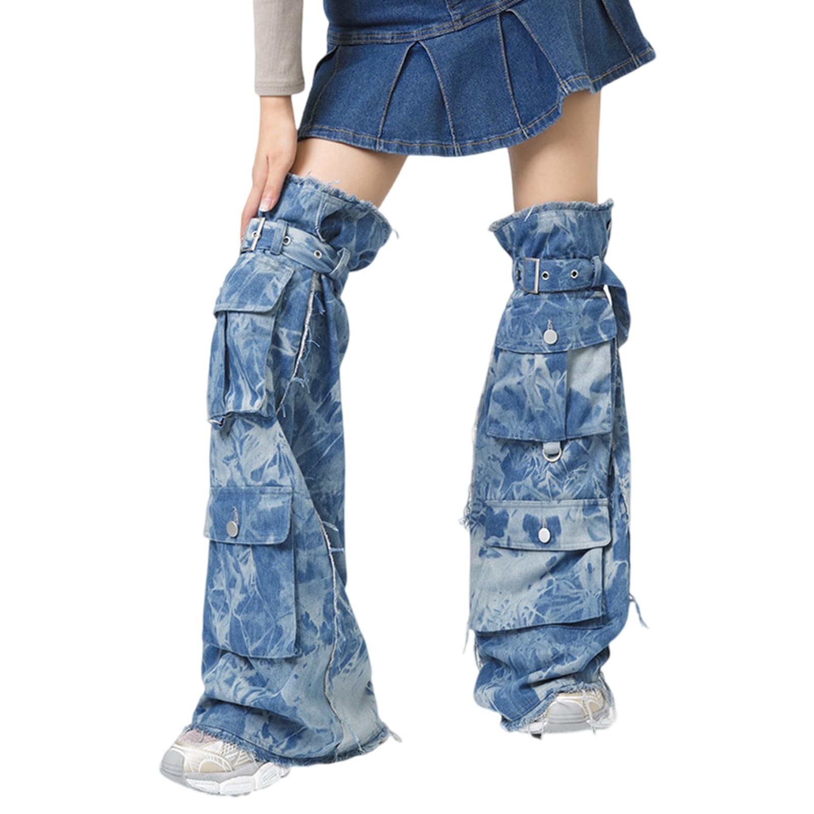 Leg Warmers Over the Knee Tie Dye Leg Warmers for Women Subcultures Punk Denims Leg Covers Belted Baggy