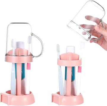 Pink Toothbrush Holder with Cup Cover,3 Slots Tooth Brush Holder for Bathroom,Toothpaste Toothbrush Organizer, Tooth Brush Holders for Bathroom