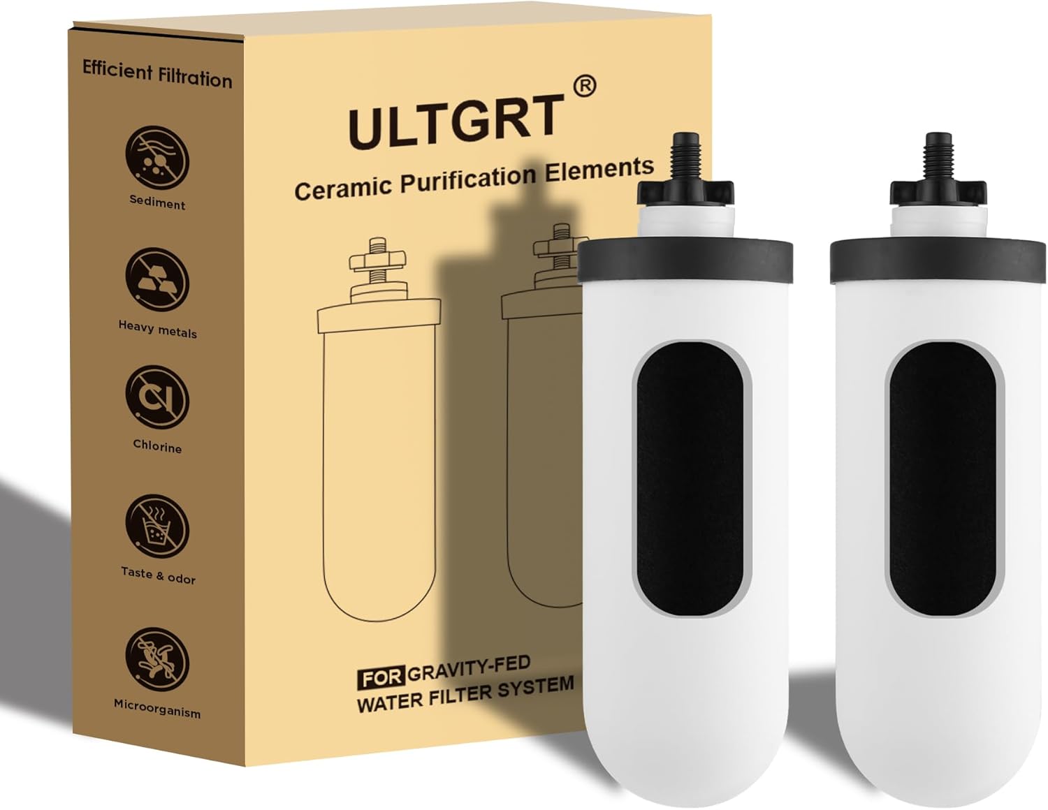2-Stage Filtration Ceramic Purification Elements Washable and Reusable 8.5-Inch Composite Ceramic Filters Replacement For Gravity Water Filtration System 2 Pack