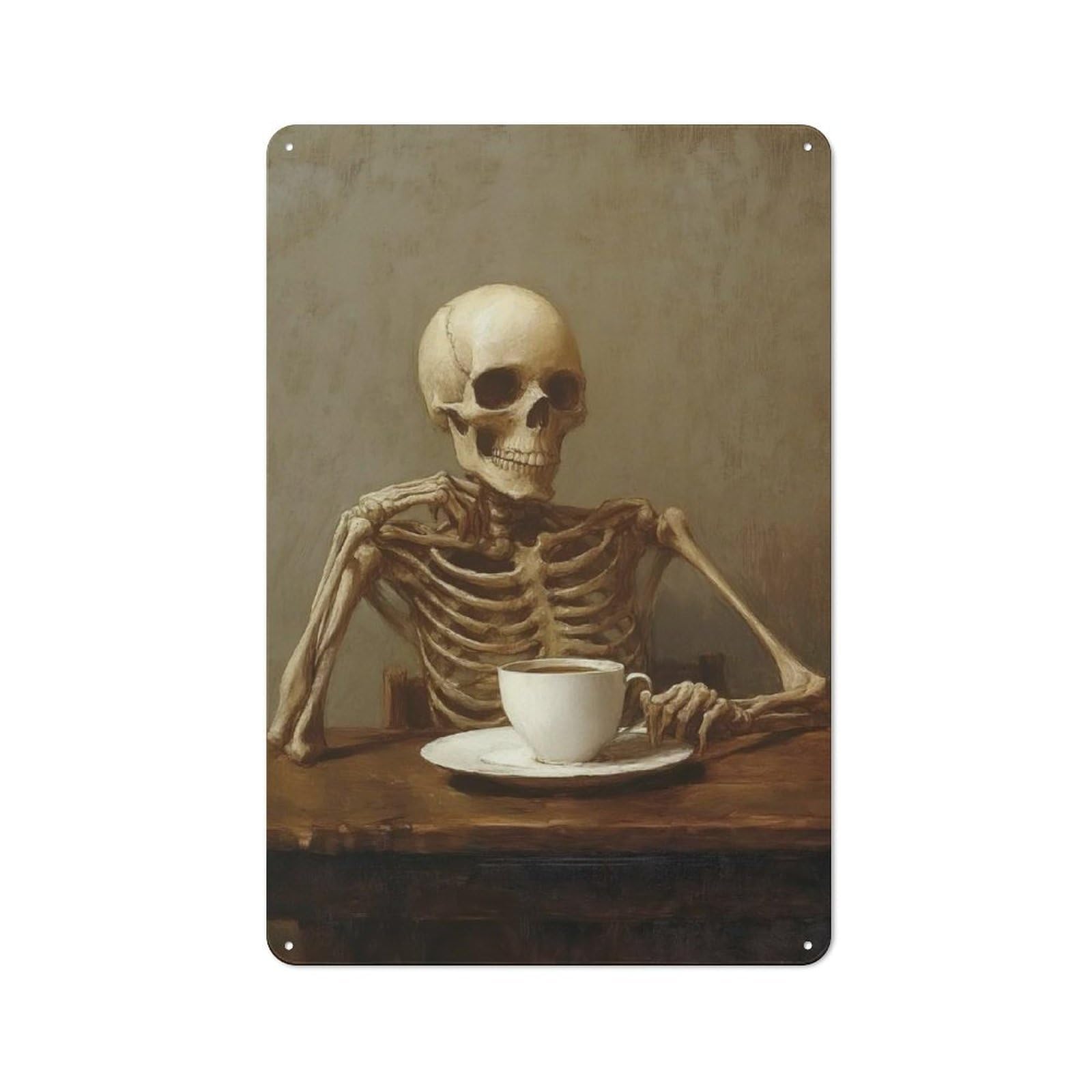 Junmoney Skeleton With Coffee Tin Wall Plaque 30X20cm With For Dining Room Or Kitchen, For Collectors Decorating Kitchens And Dining Spaces