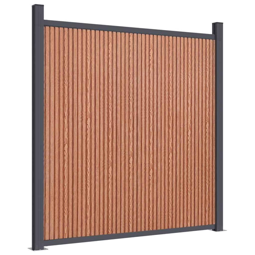 Hommdiy Zaunelement, Gartenzaun mit Aluminiumpfosten Bodenplatte, Sichtschutzzaun für Garten Terrasse, Lamellenzaun Windschutzzaun,Braun,180 x 186 cm