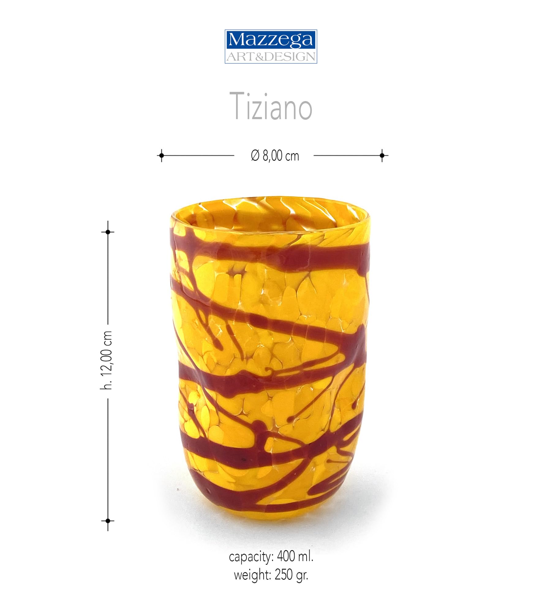 MAZZEGA ART & DESIGN 6 Verres SPÉCIAL EDITION, en verre de Murano - TIZIANO (MIX, 6) (2, JAUNE)
