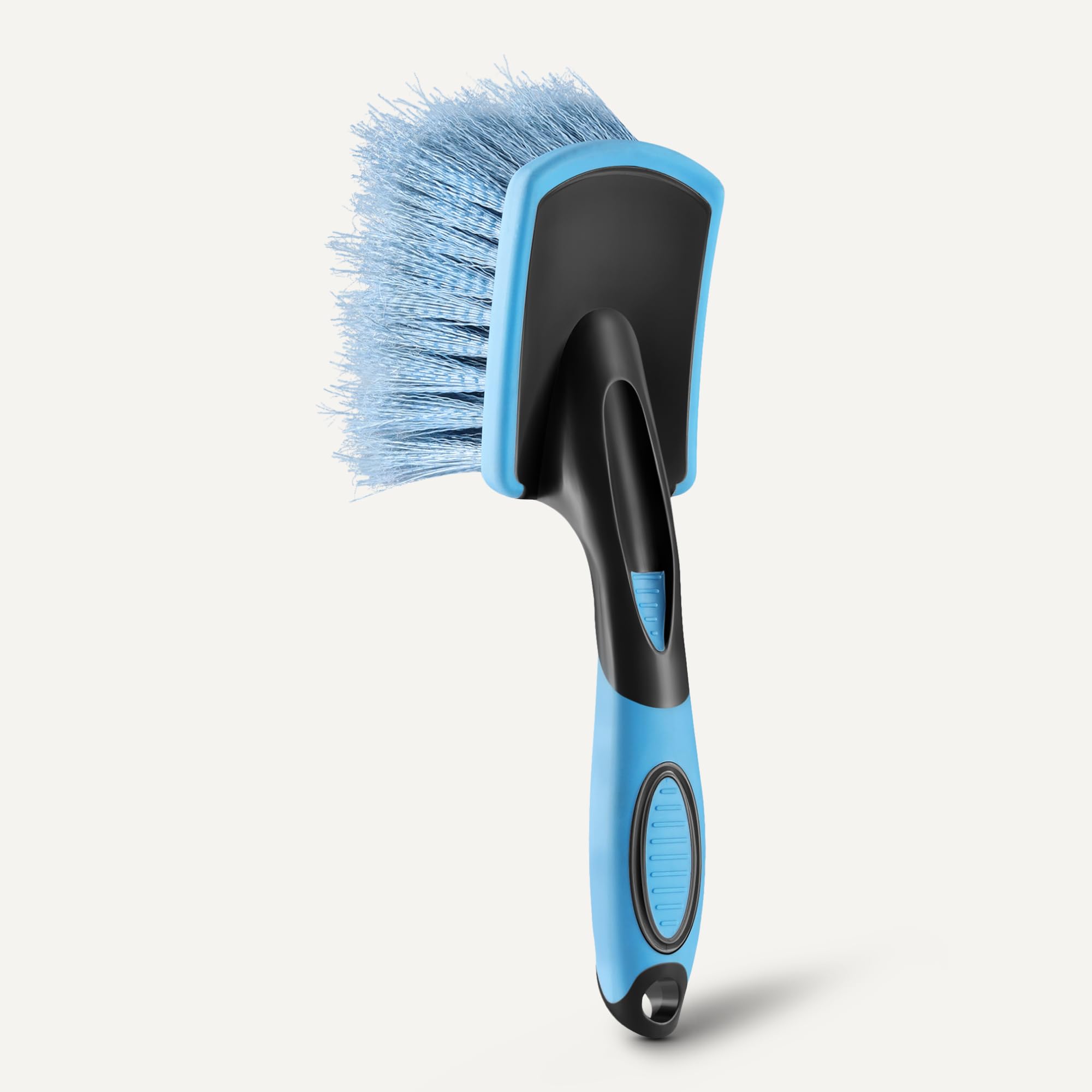 Amazon Basics Szczotka do mycia kół, bezpieczna dla samochodów osobowych, ciężarowych i kempingowych, ergonomiczny uchwyt, niebieska