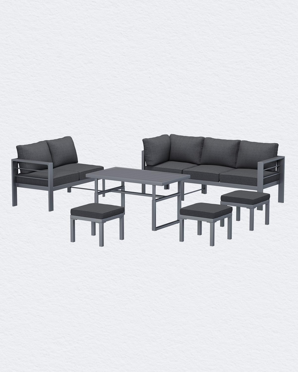 AECOJOY Aluminum Patio Furniture Set, 8 Seats Modern Outdoor Furniture with Adjustable Table, 7 Pieces Metal Conversation Sectional Sofa, Dark Gray
