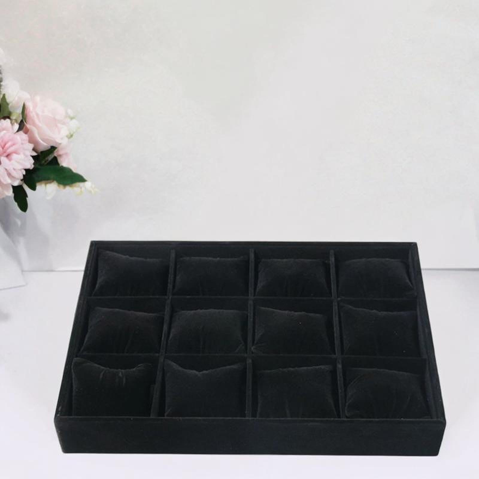 Vassoio Organizer per Orologi E Gioielli con 12 Cuscinetti per Bracciali E Collane, Nero