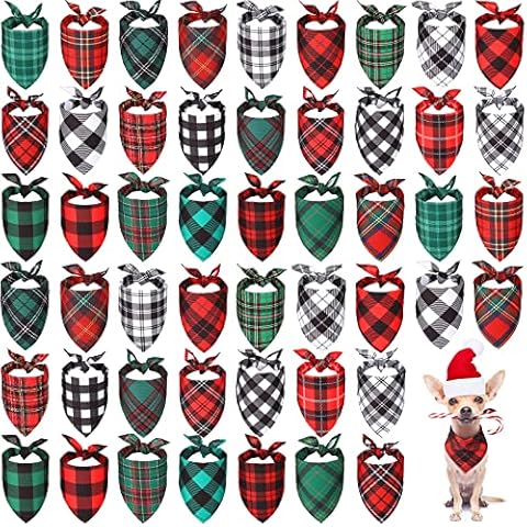 50 Pieces Dog Bandanas Bulk Adjustable Classic Plaid Dog Bandanas Fall Dog Bibs Triangle Dog Scarf for Holiday Costume Cover