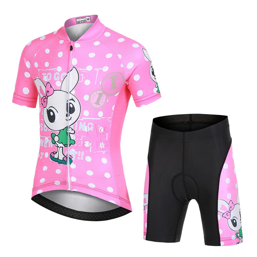Ensemble Maillot de Cyclisme Enfant Garçon Fille & Cuissard Shorts avec Coussin Respirant Jersey de Cycliste à Motif Dessin Animé
