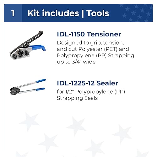 Miniatura 36 de IDL Packaging Kit de flejado de polipropileno (PP) portátil de 1/2 pulgada x 1000 pies, resistencia a la rotura de 600 libras, solución de flejado