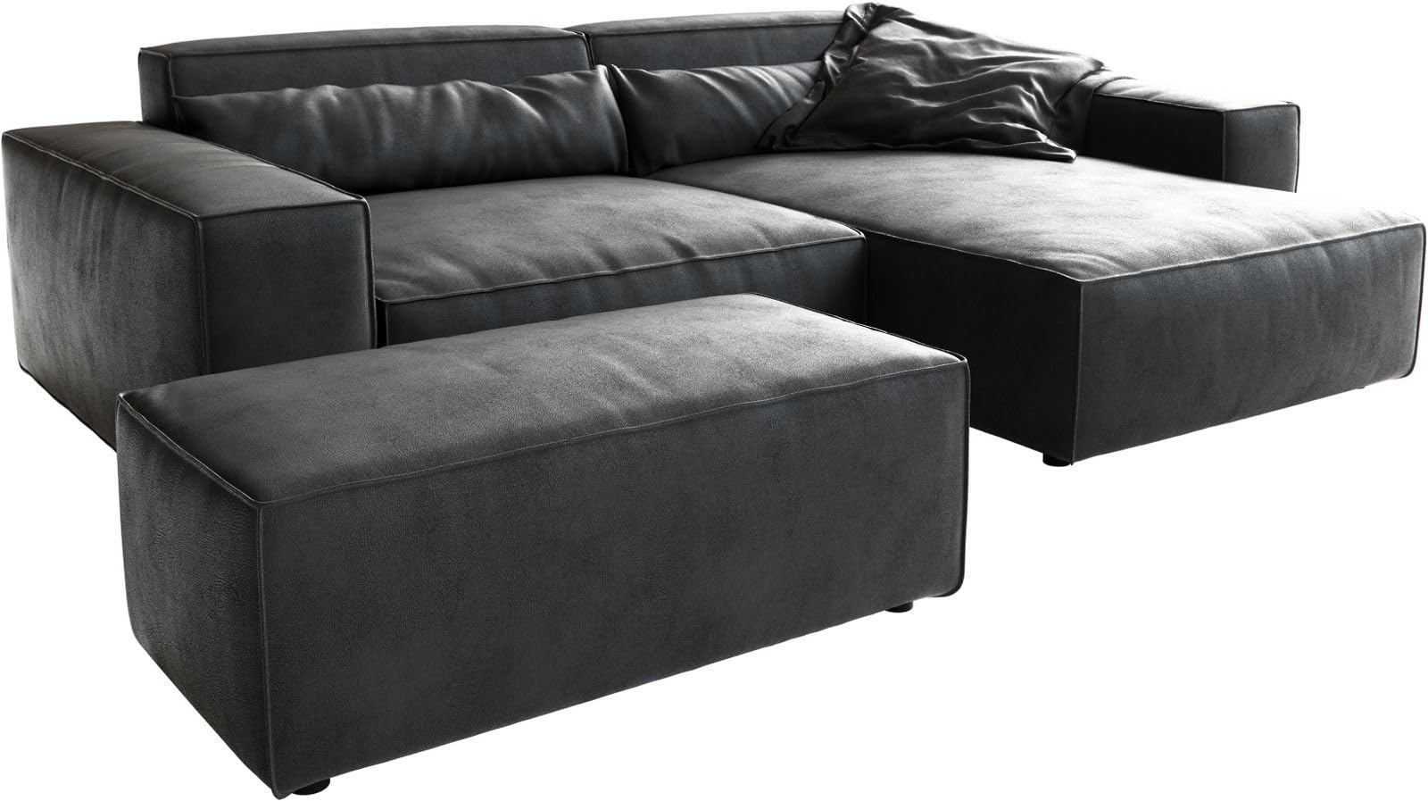 DELIFE Sirpio XL Eckcouch aus Lederimitat Vintage Anthrazit – 270 x 170 cm, Recamiere variabel