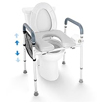 VEVOR Sedile WC Rialzato, Altezza Regolabile tra 49,9 a 64,9 cm, Portata max. 158 kg, Telaio in Alluminio Imbottito, Sedile WC Rialzato Universale, per Anziani, Disabili, Incinte, Ausilio da Bagno