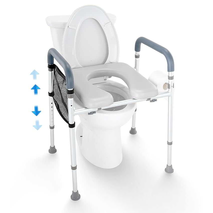 VEVOR Sedile WC Rialzato, Altezza Regolabile tra 49,9 a 64,9 cm, Portata max. 158 kg, Telaio in Alluminio Imbottito, Sedile WC Rialzato Universale, per Anziani, Disabili, Incinte, Ausilio da Bagno