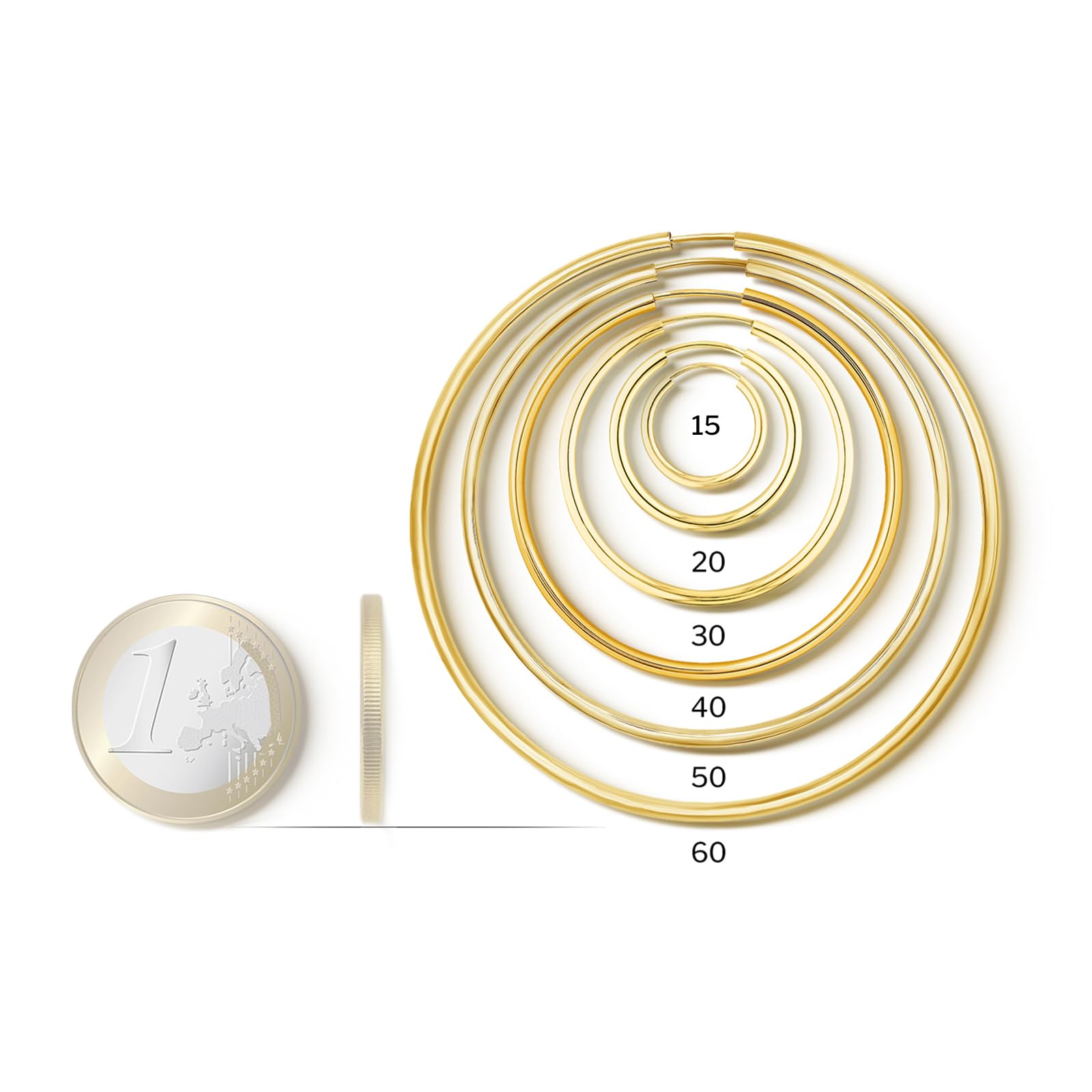 EDELIND Orecchini a cerchio 30 mm 18 K 14 K 9 K 8 K Oro giallo Orecchini da donna, 2 mm di larghezza Orecchini Donna con confezione regalo
