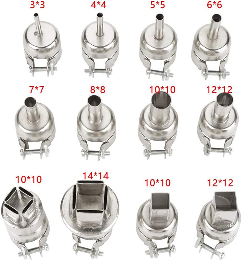 Hot Air Gun Nozzle, 12pcs Heat Gun Nozzles Kit For 850 Hot Air Soldering Station Repair Tool