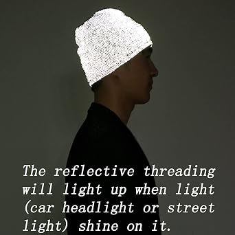 Reflective Beanie Hat High Visibility Warm Winter Loop Knit Cap Gifts for Women Men