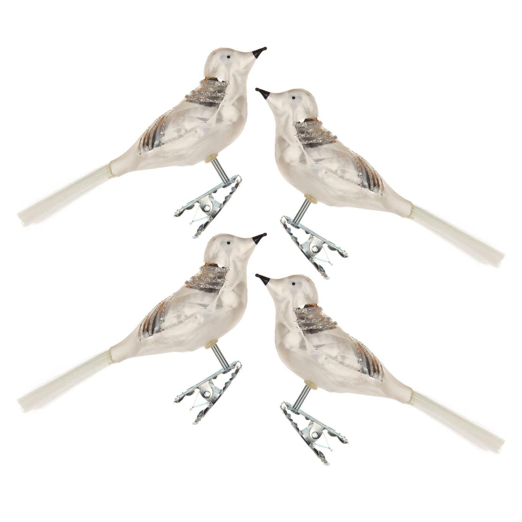Rudolphs Schatzkiste Thüringer Christbaumschmuck Vogel eisweiß mit Silberglimmer 4er-Set BxHxT 4x13x4cm NEU Baumbehang Weihnachtsbaumschmuck Christbaum Christbaumschmuck Weihnachten Baumschmuck