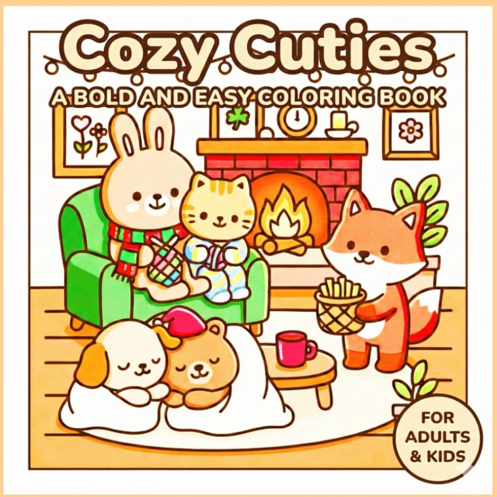 Cozy Cuties: Bold and Easy Adorable Animals and Relaxing Home Scenes for Adults and Kids (cute and cozy space)