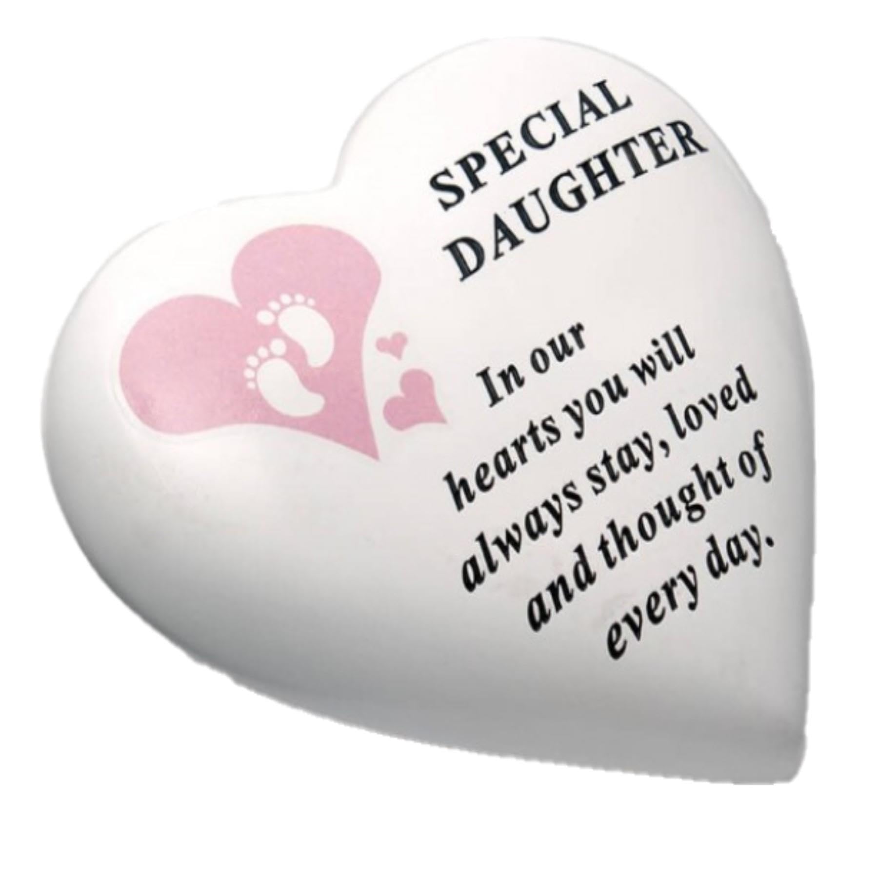 Widdle Gifts White Baby Graveside Memorial Heart Ornament Footprints - Special Daughter 2512