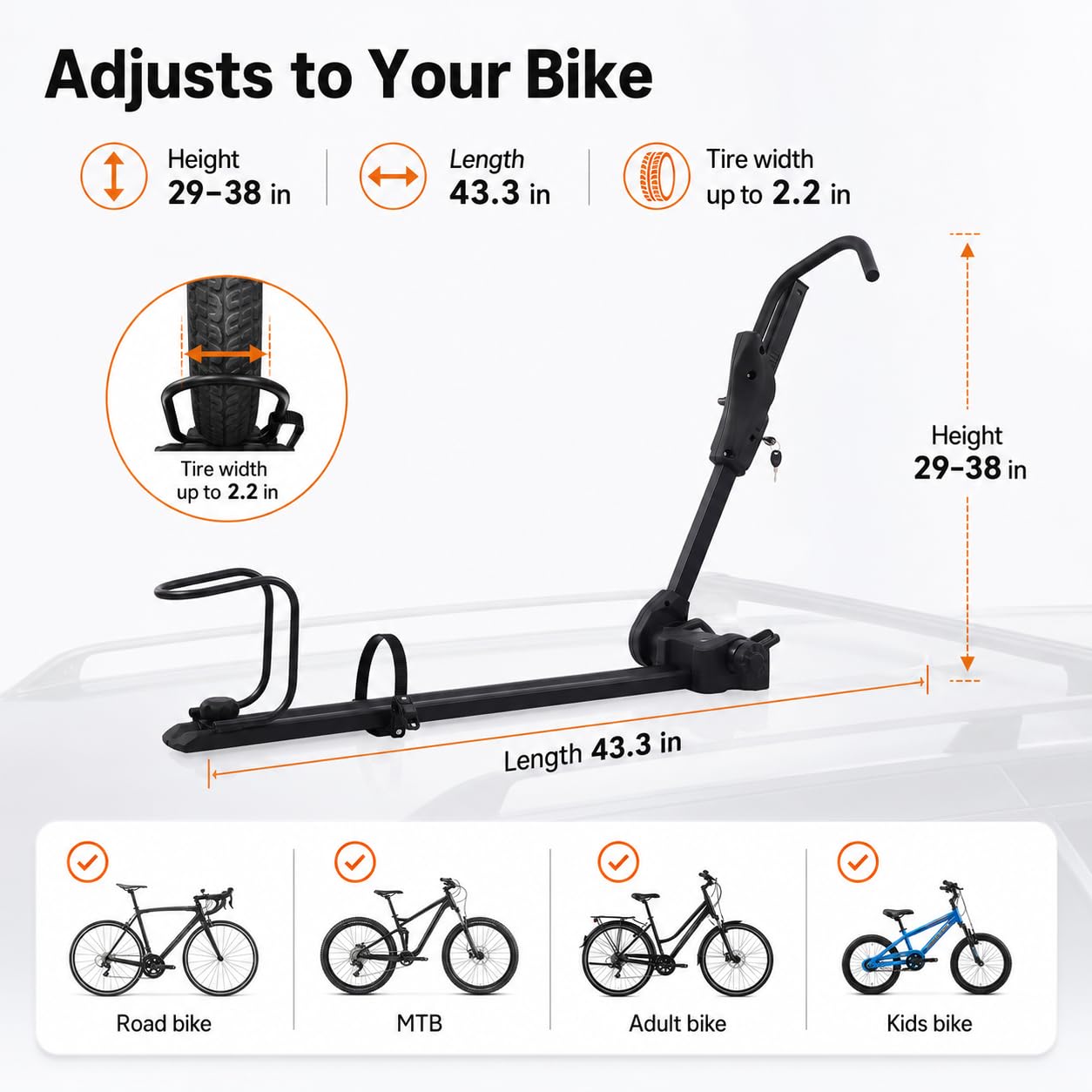 Portabicicletas de techo para coche, soporte para bicicleta en barras de techo con doble bloqueo anticipol, portabicicletas plegable y ajustable para bicicleta de carretera, SUV monoespacial MPV