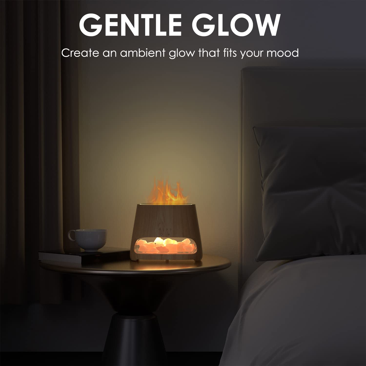 SALKING 2 en 1 Diffuseur d'huiles Essentielles & Lampe en Cristal de Sel Himalaya, Diffuseur d'aromathérapie avec Lumière Effet Flamme, L'humidificateur a 3 luminosité, 100% Pur sel himalayen, 150 ML