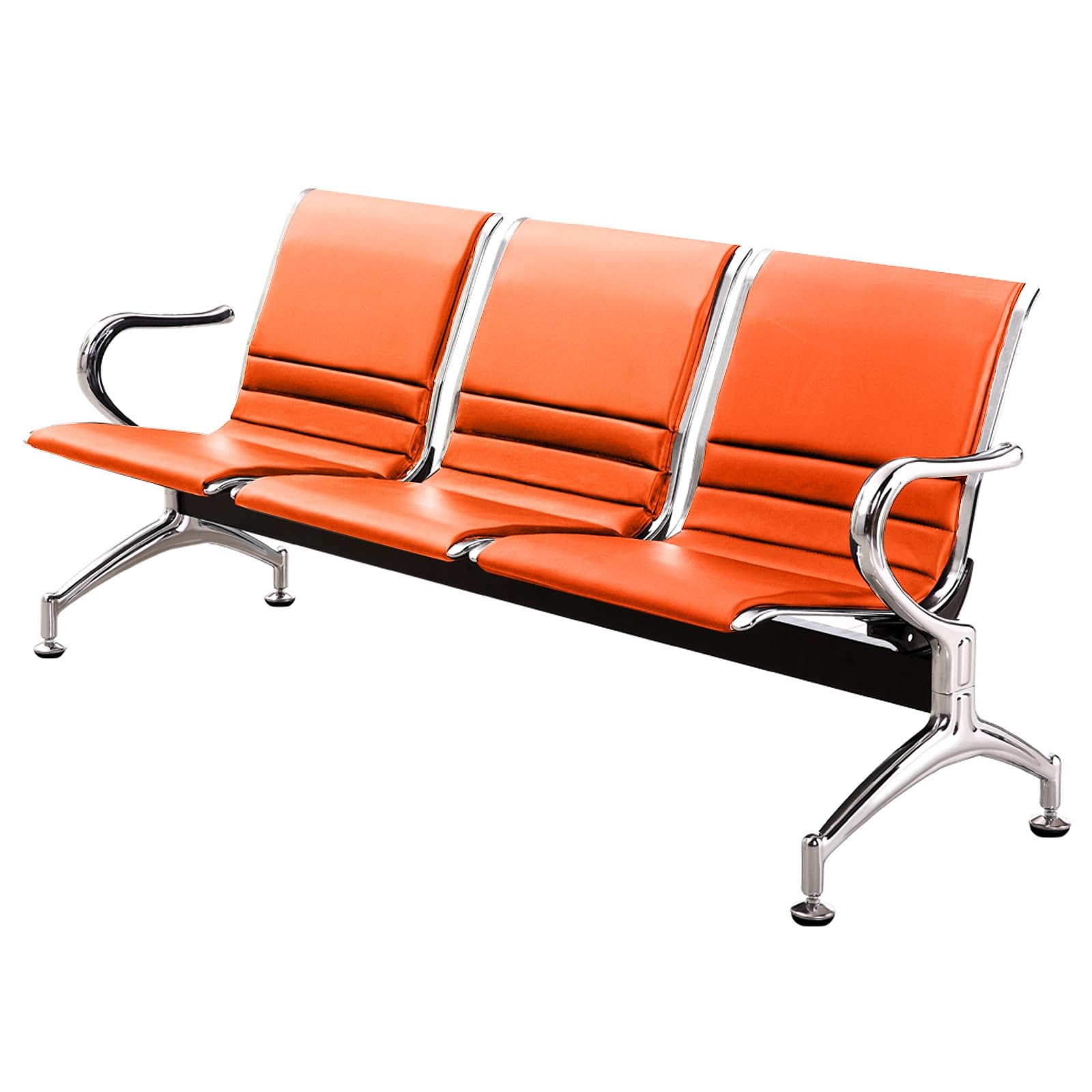 SaryEdge 3-Seat Airport Bench with Arms - Comfortable PU Leather Reception Chairs, 661lb Capacity Steel Frame, Perfect for Offices &,Orange-175cm/69in,Orange-175cm/69in
