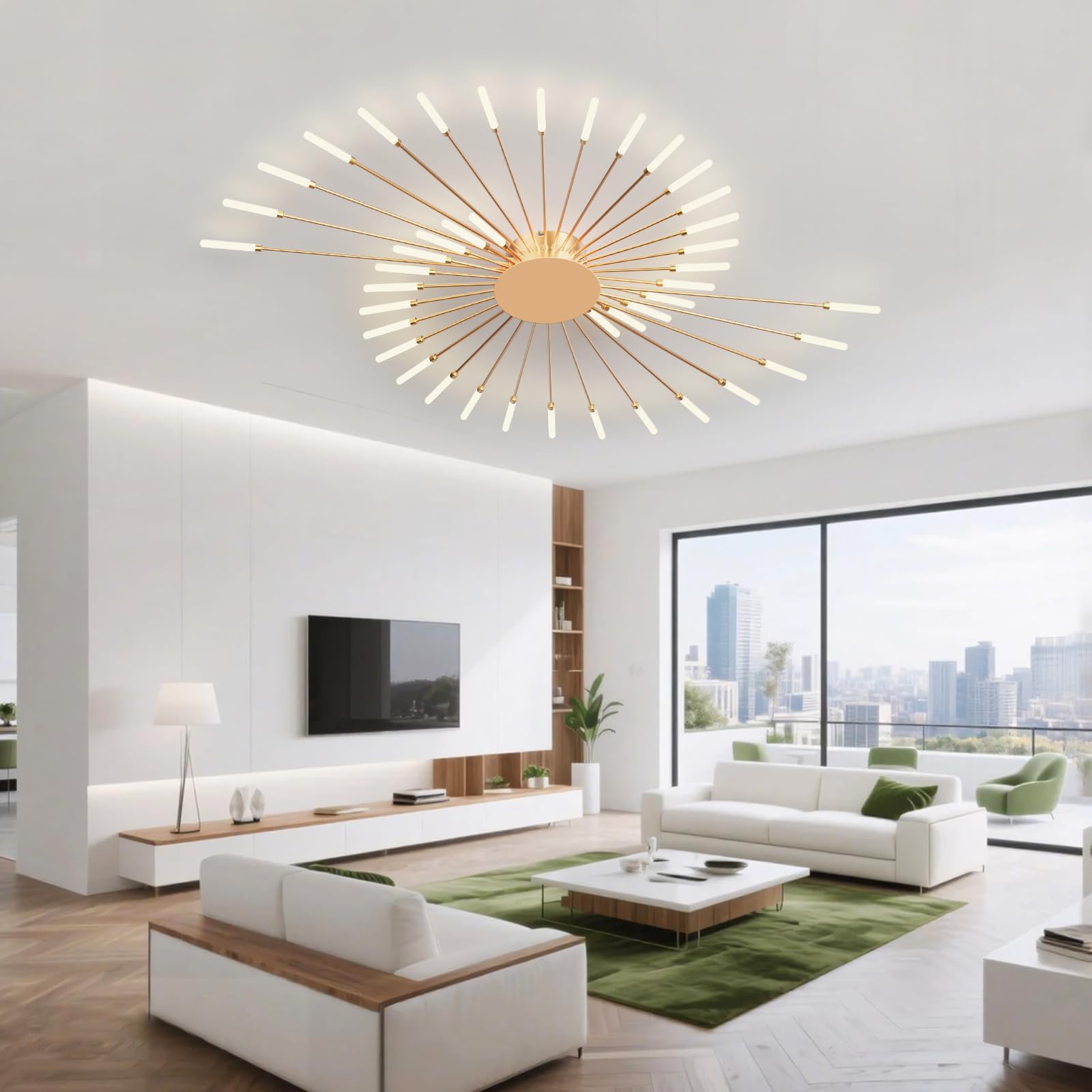 Plafoniera LED Soffitto, Plafoniera Lampada Da Salotto Moderna, Acrilico Lampadario LED Soffitto per Soggiorno Camera Da Letto Cucina Ufficio, Luce Neutra (42 teste, oro)