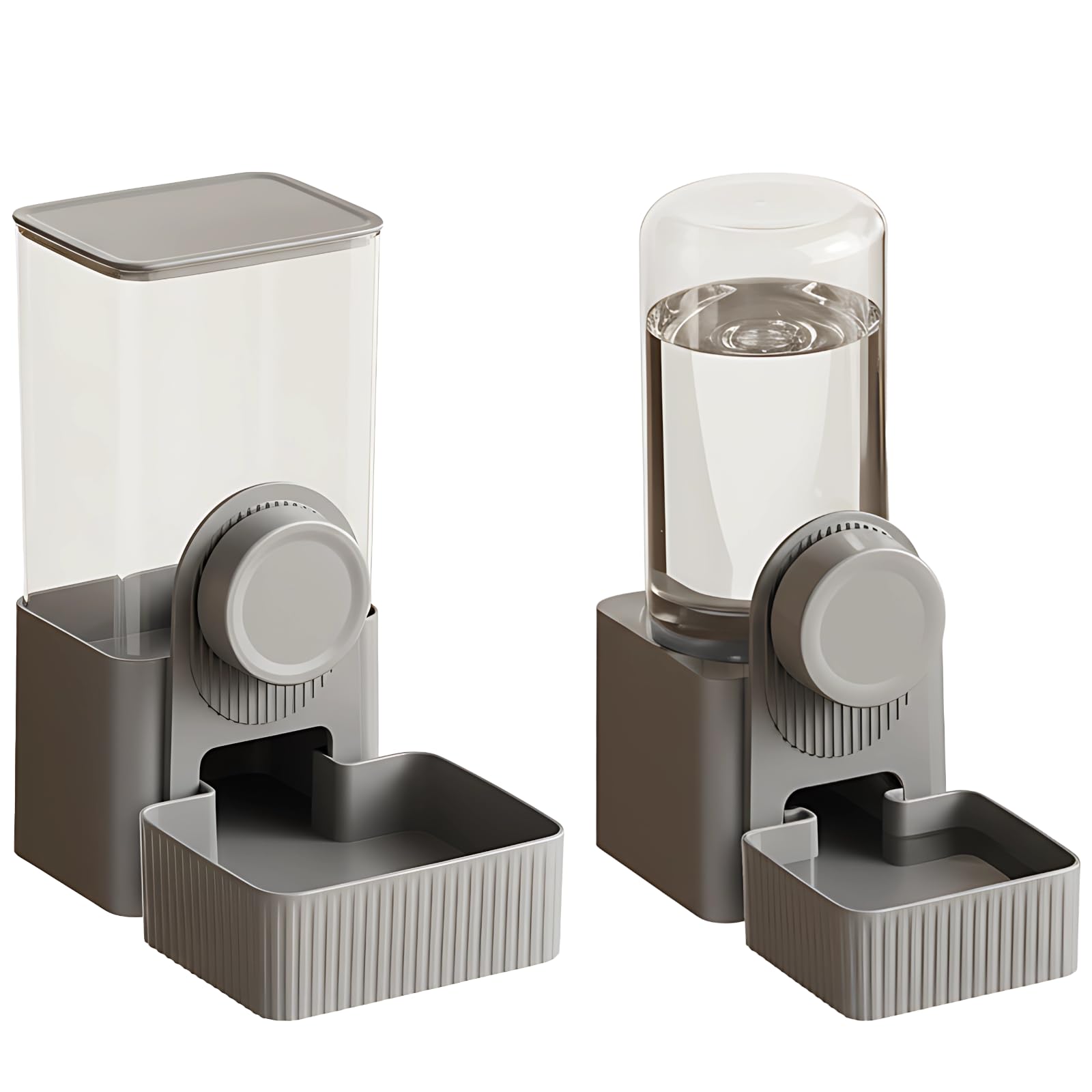 Packool 2 Pcs Automatic Gravity Pet Feeder and Water Dispenser Set, Smoke Grey Small Animal Feeder, Hanging Cage Food Bowl 8.7 x 4.5 in / 22.2 x 11.5 for Cats, Dogs, Rabbits