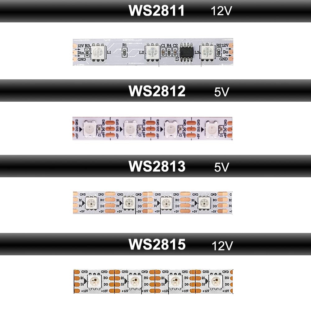 Tira de luces LED WS2812B de 5 V de 16.4 pies, 300 LED RGB IC 5050SMD
