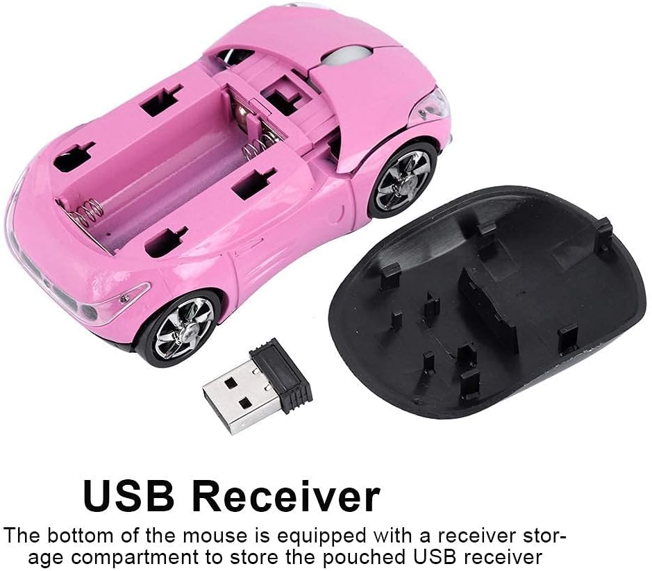 Bewinner Wireless Mouse for Kids, 2.4G Wireless Mouse with USB Receiver, Car Wireless Mouse Optical Mouse 1600DPI for Laptop PC Tablet Gaming Office Mac Windows (Pink)