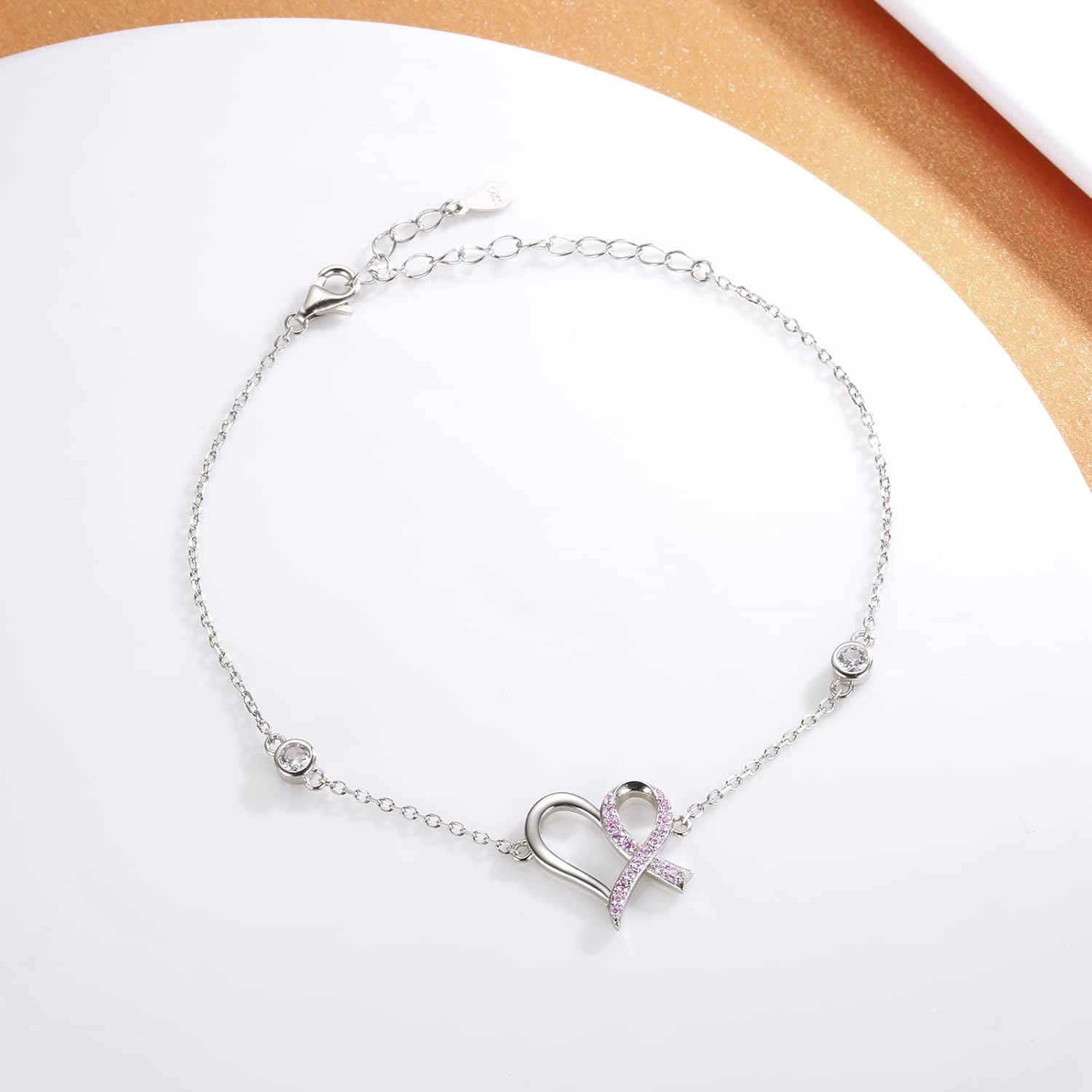 Breast Cancer Awareness Bracelet Pink Ribbon 925 Sterling Silver Jewelry Cancer Survivor Gifts for Women - Image 2