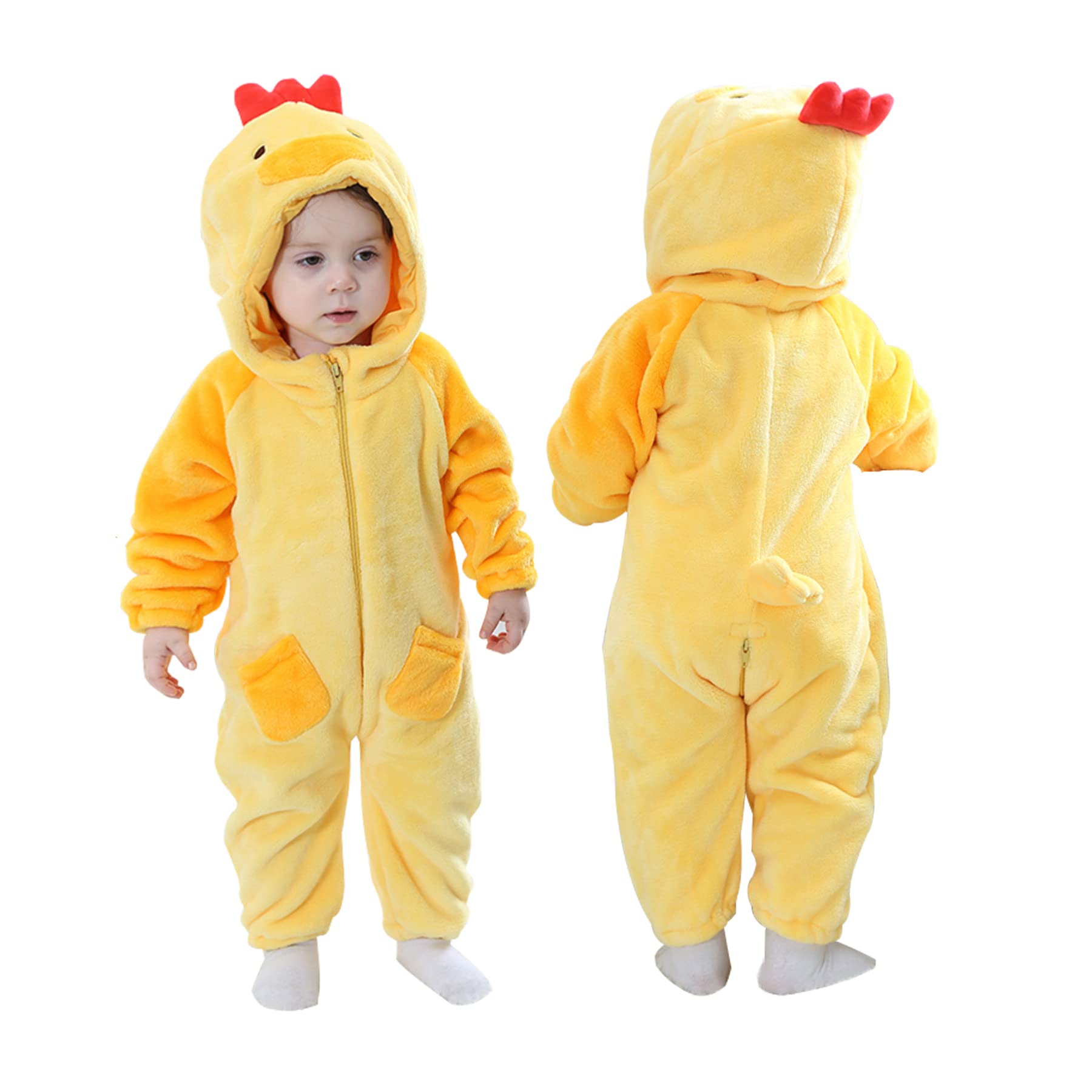 Doladola Baby Boys Girls Cartoon Animal Hooded Costume Infant Pajamas Romper(18-24 Months,chick) โ image 1