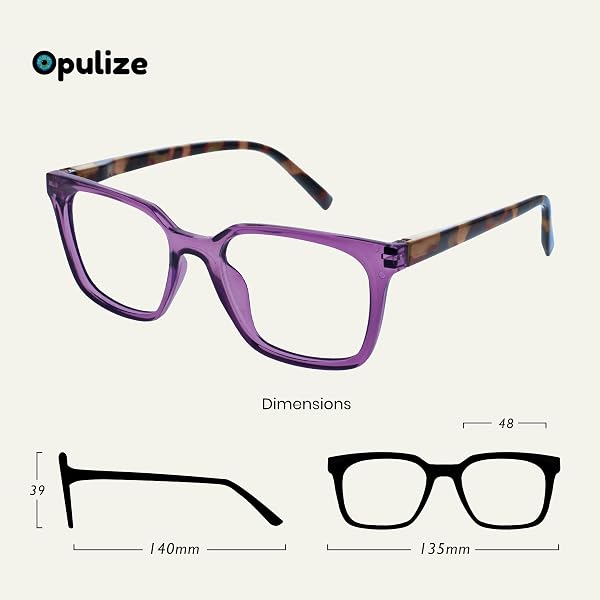 OPULIZE KOI Reading Glasses - Large Rectangular Frame - Purple - Men and Women - Spring Hinges - R50-5 - +1.50 - 2