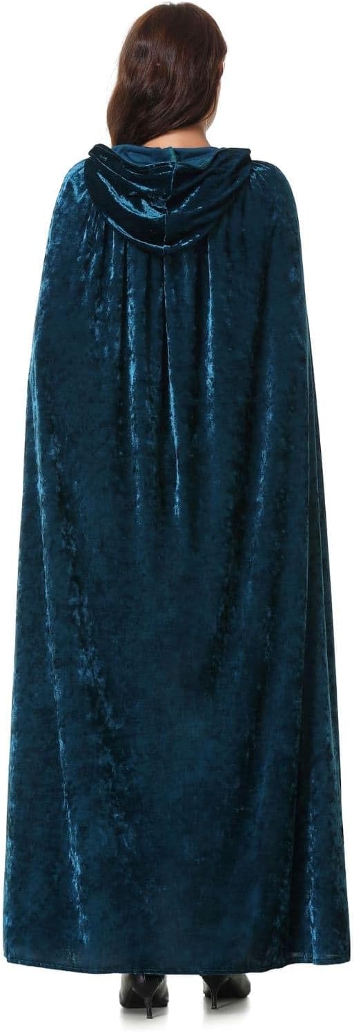 Deluxe Velvet Cape with Hood Women Adult Witch Hooded Cloak Halloween Cosplay Costumes - Image 4
